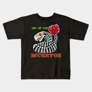 Dia de los Muertos Snake, With text Kids T-Shirt